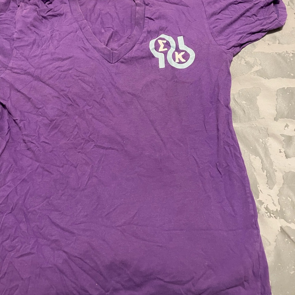 Sigma Kappa Purple V-Neck Short Sleeve Tee Alzheimer’s Awareness